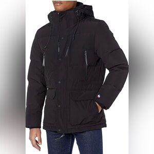 SUPER DRY Men's Black Hooded Down Jacket, size small